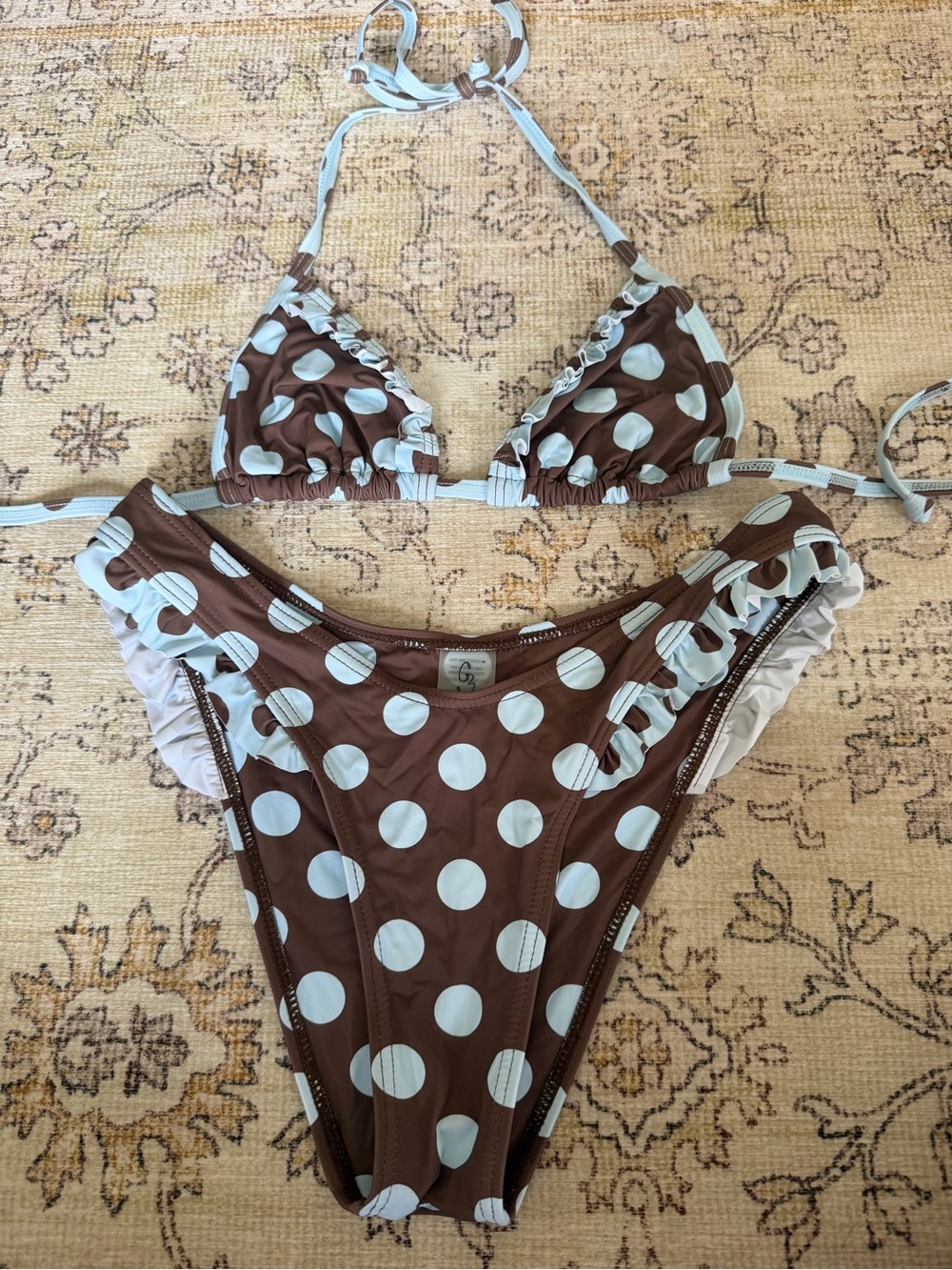 Grey Bandit Polka Dot Brown & Light Blue Ruffle Bikini